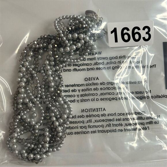 Loft Multi-Strand Gunmetal Tone Necklace Simulated Pearls Rhinestones - Picture 10 of 13